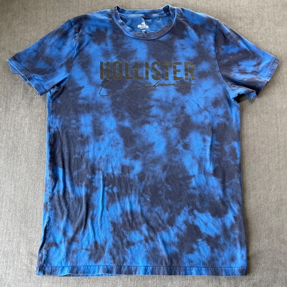 Hollister Tie Dye Logo T Shirt Mens M Blue Black Casual Graphic Streetwear Coast - Picture 1 of 7